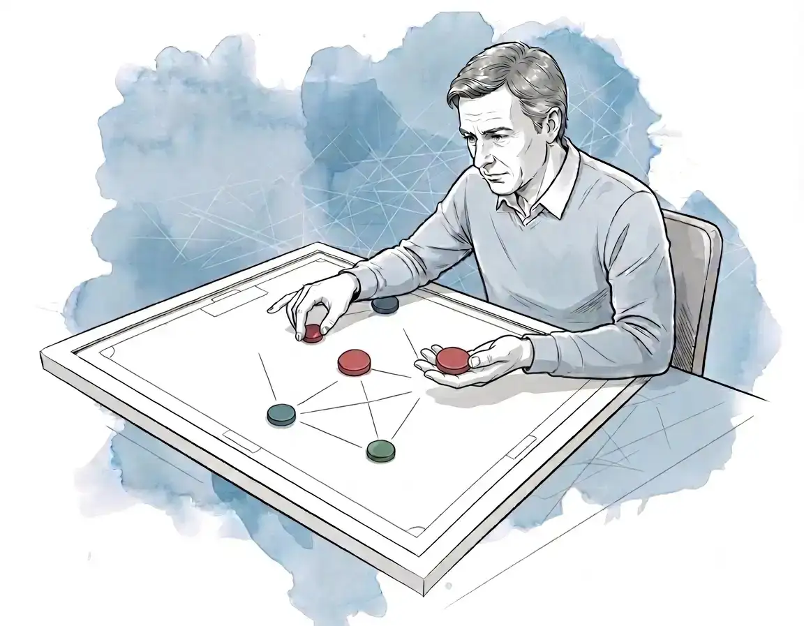 Football tactics board with hands positioning pieces